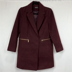 TOPSHOP Longline Coat Boyfriend Coat Burgundy Size 4 NEW